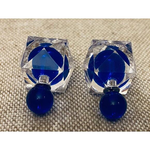 Double Sided Blue Ball Inside Crystal Earrings - Picture 1 of 4